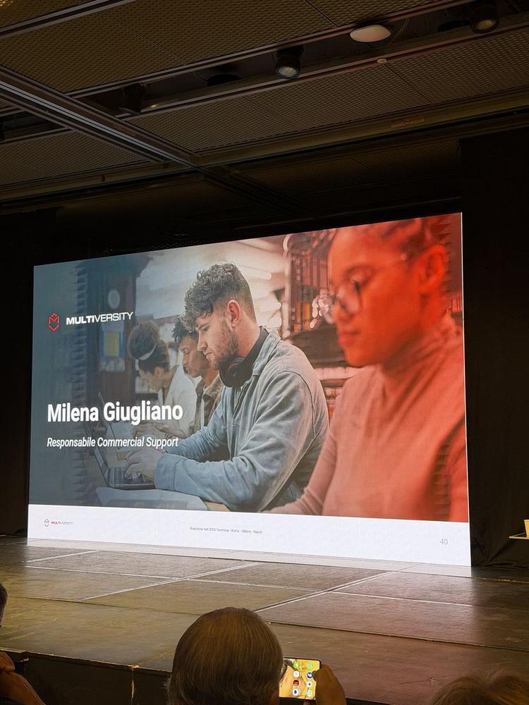 Slide di apertura della sezione curata da Milena Giugliano, Responsabile Commercial Support di Multiversity