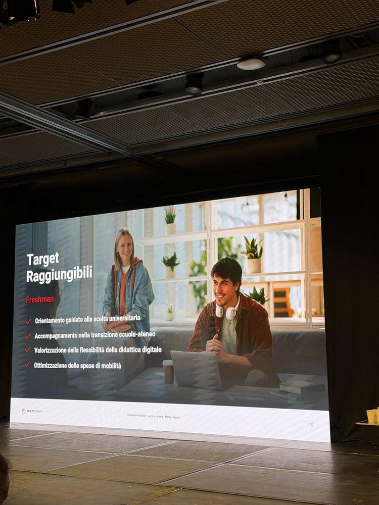 Slide Multiversity sul target freshman: orientamento alla scelta universitaria