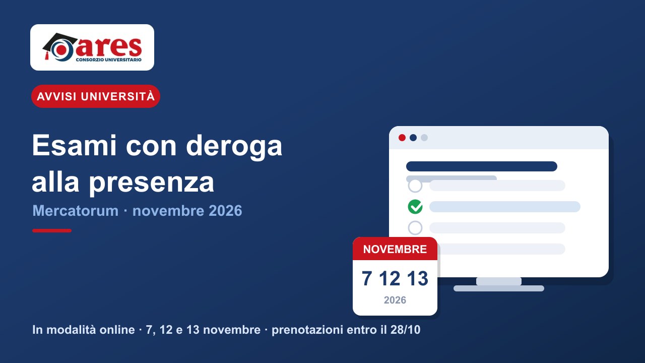 Mercatorum: esami di profitto per studenti con deroga alla presenza – novembre 2026