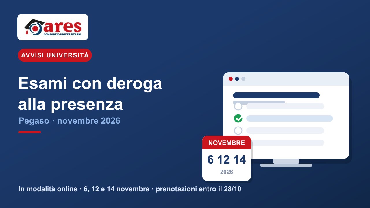 Pegaso: esami di profitto per studenti con deroga alla presenza – novembre 2026